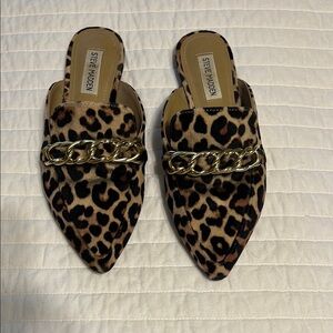 Steve Madden Brown and Gold Mules with Metallic Chain